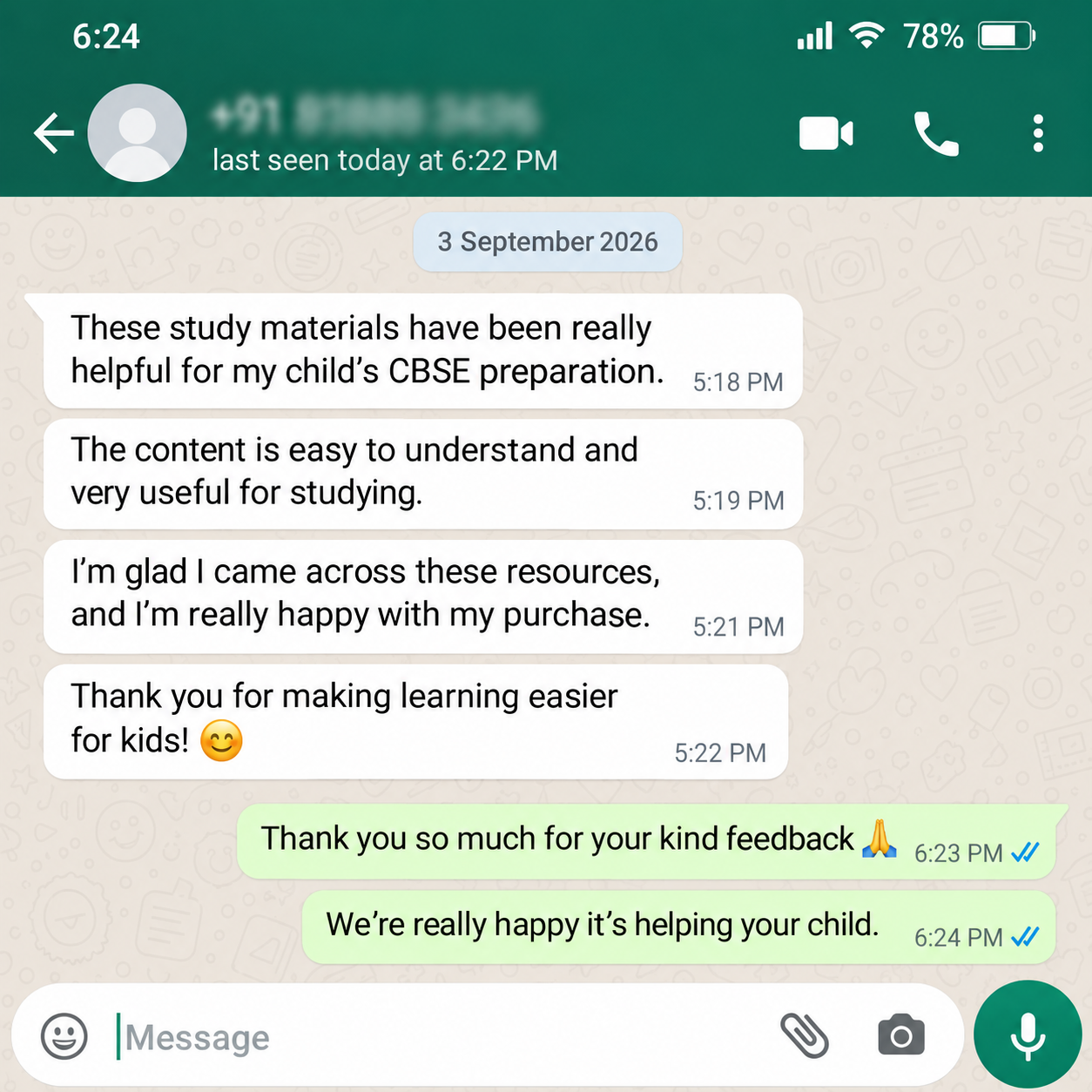 WhatsApp feedback from a CBSE parent