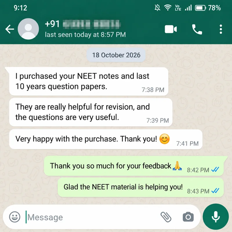 WhatsApp feedback from a NEET notes buyer